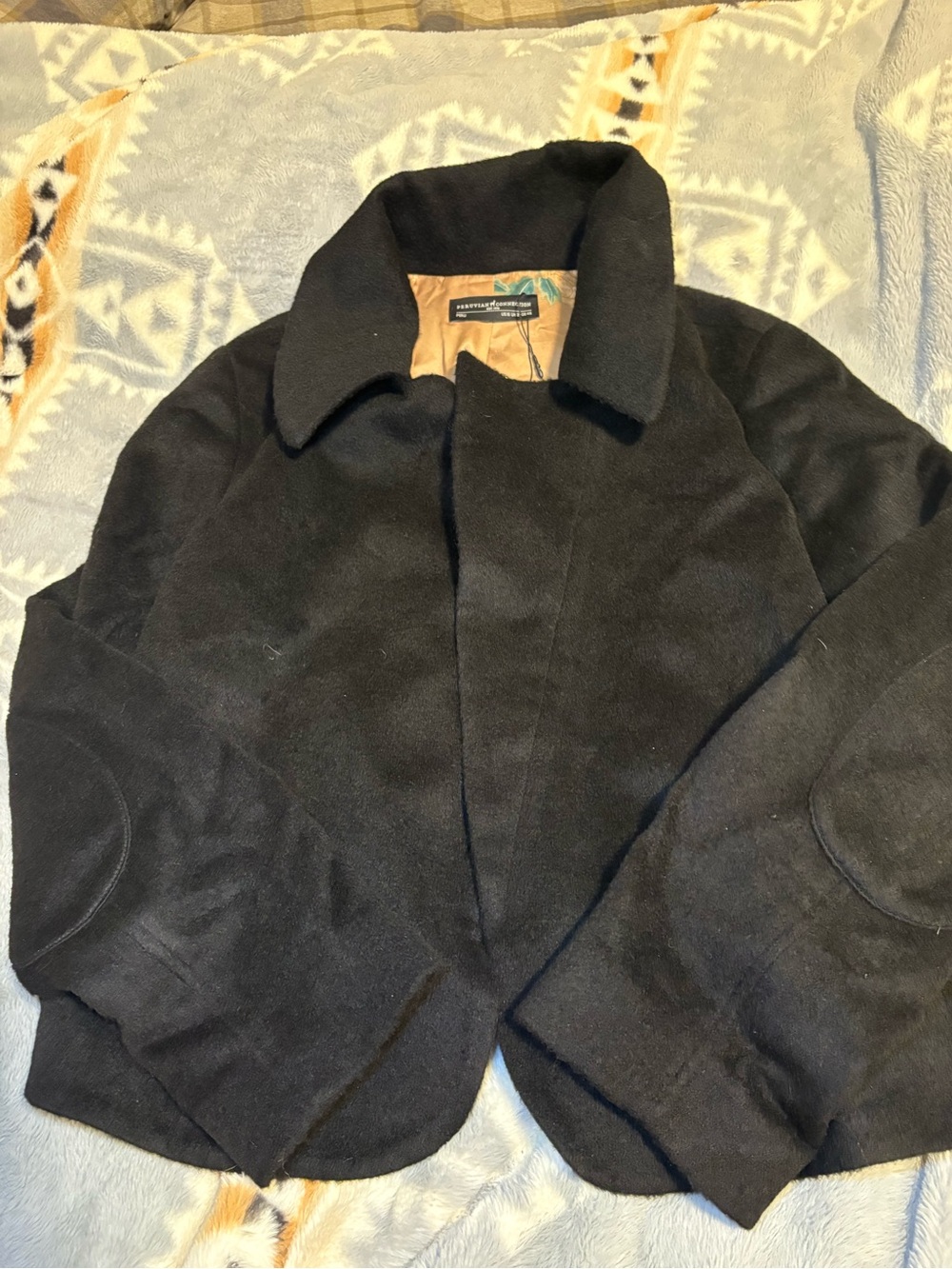 Peruvian Connection Black Wool Blend Pea Coat